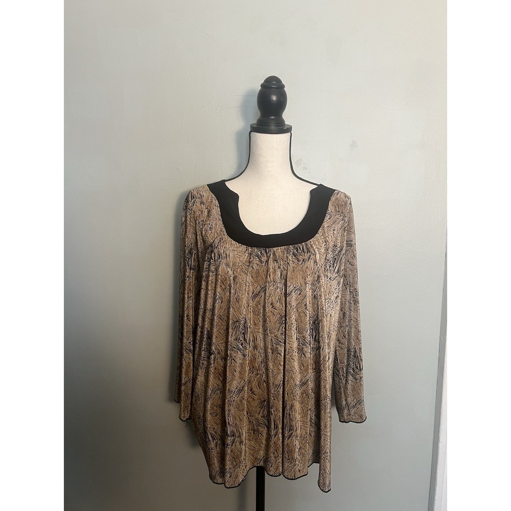 Brittany Black 1X Plus Paisley Boho Peasant Tunic Blouse Flowy Top